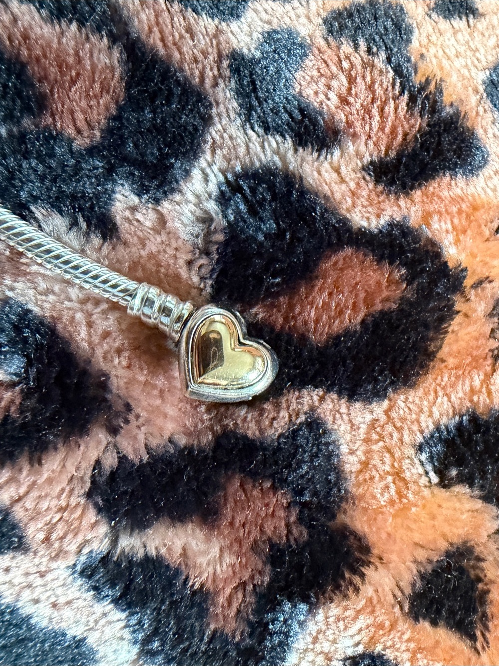 Pandora Silver Heart Charm with Gold-Tone Center
